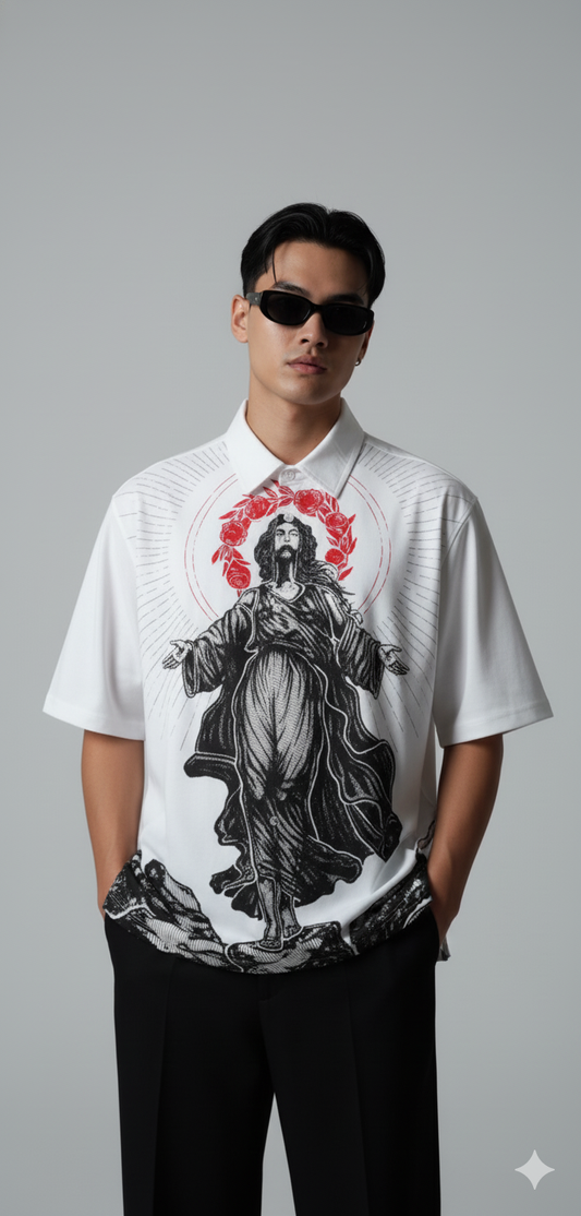 UNRULY AESTHETIC-Oversized Half sleeves White Shirt