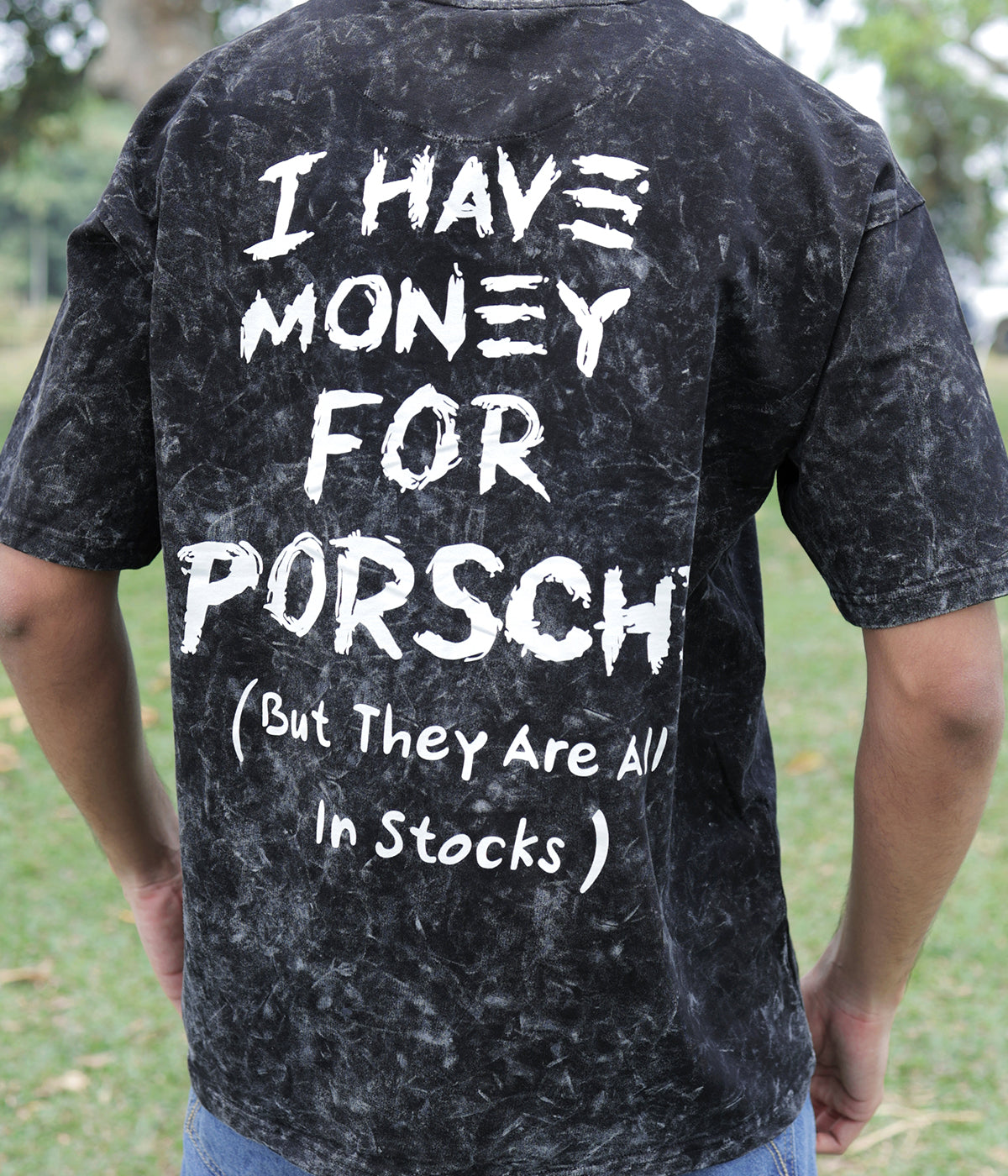 Porsche- Black Acid Wash Round Neck T-shirt