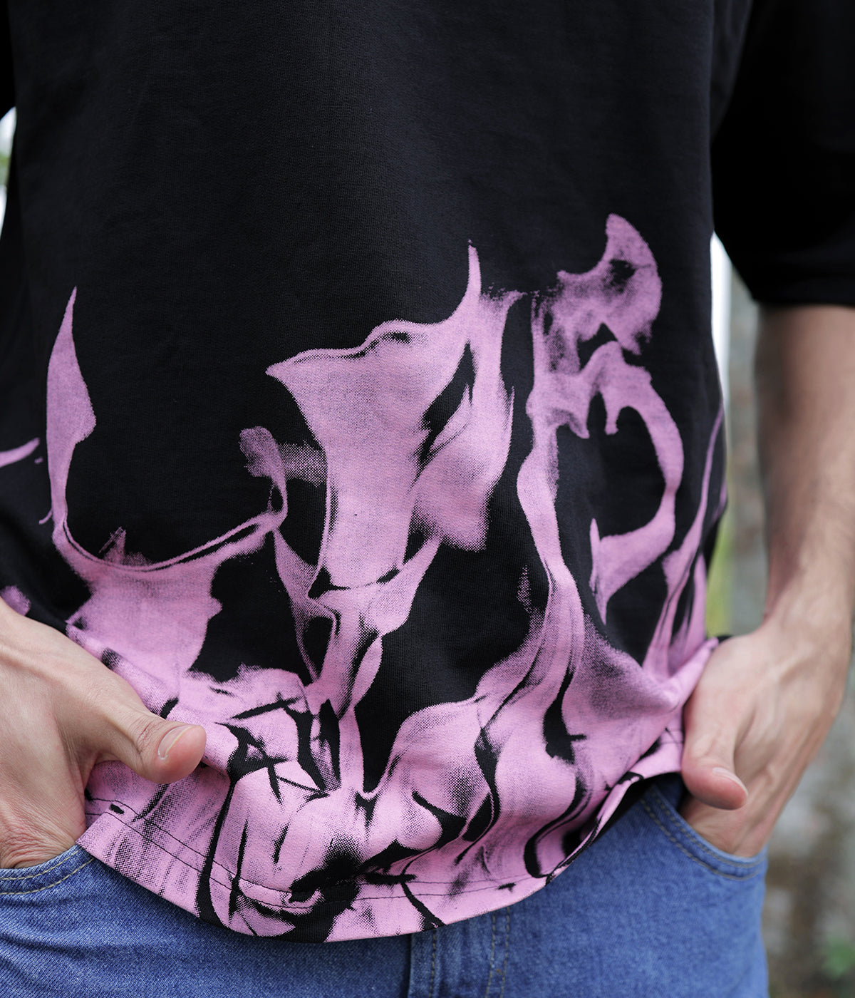 Burning Soul- Fire Print Black Crew Neck T-shirt
