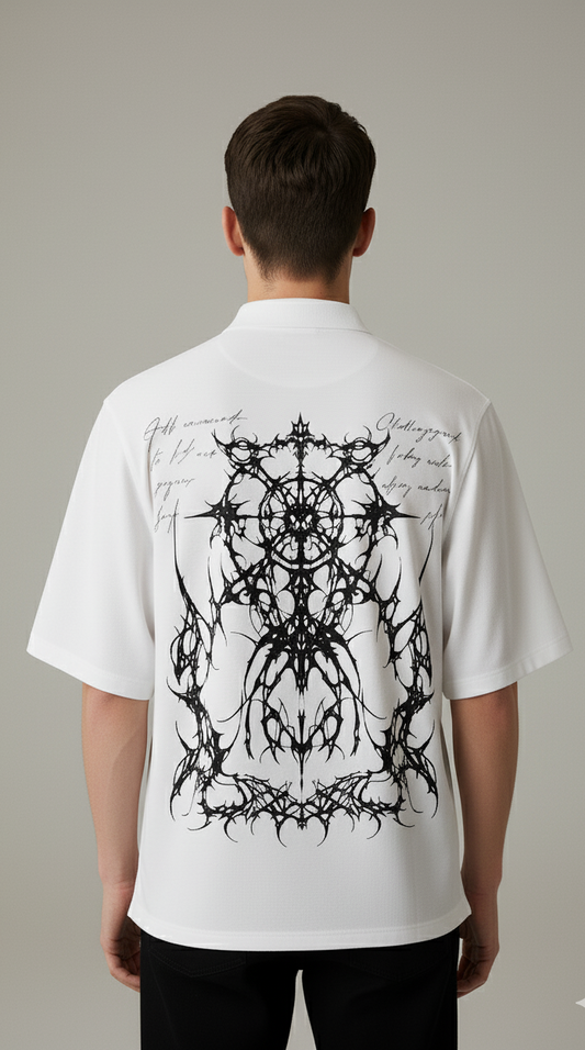 NETHERBLOOM-White Oversized Half sleeves Shirt