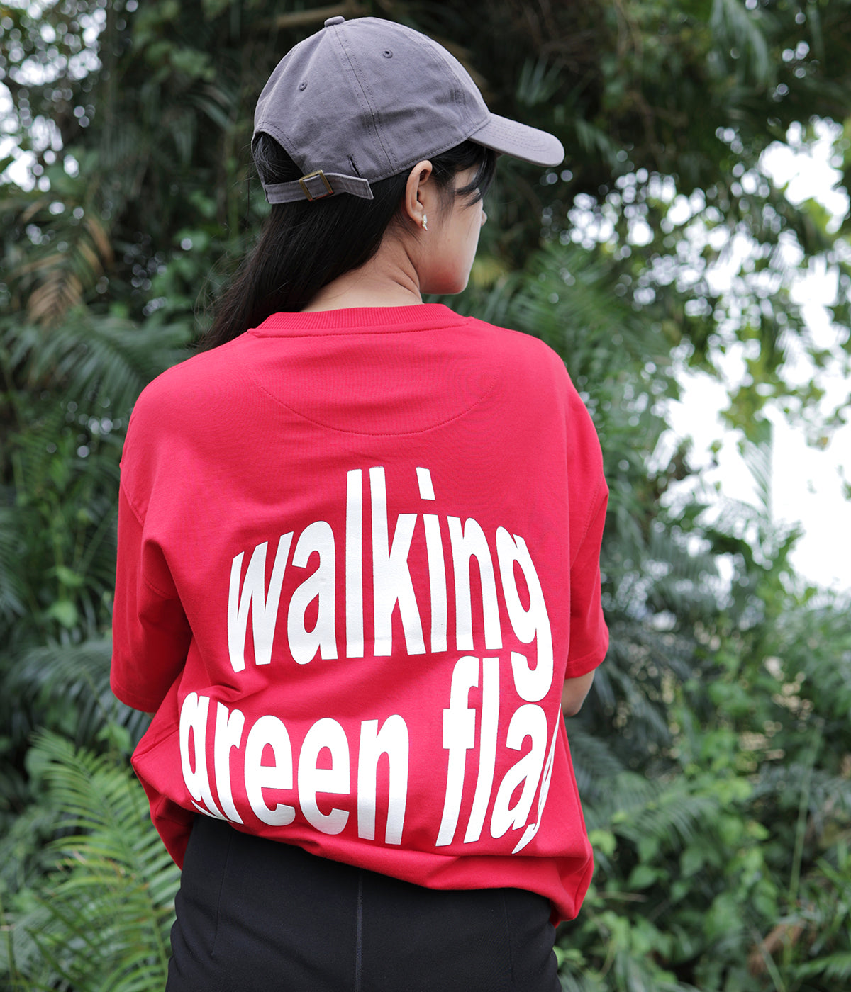 Walking Green Flag- Red Round Neck T-shirt