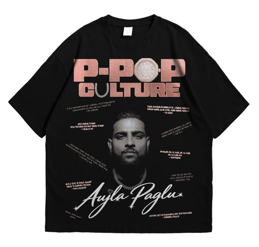 "Aujla Paglu" P-Pop Culture Tour Edition-Regular Fit Black T shirt