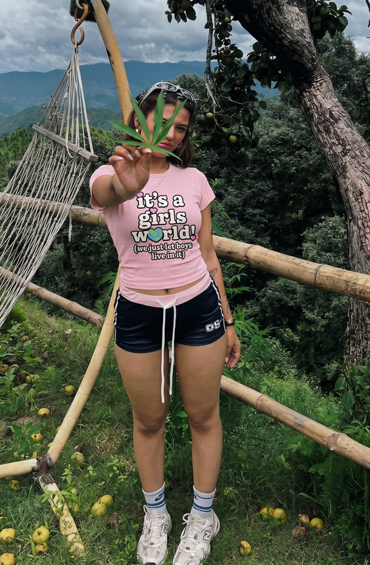 It's A Girls World -Baby pink Long Baby tee