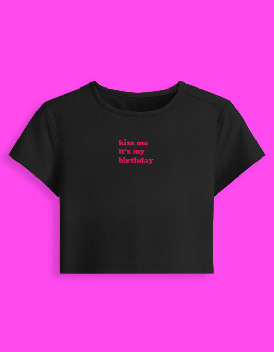 It's my Birthday-Black short baby tee (embroidery)