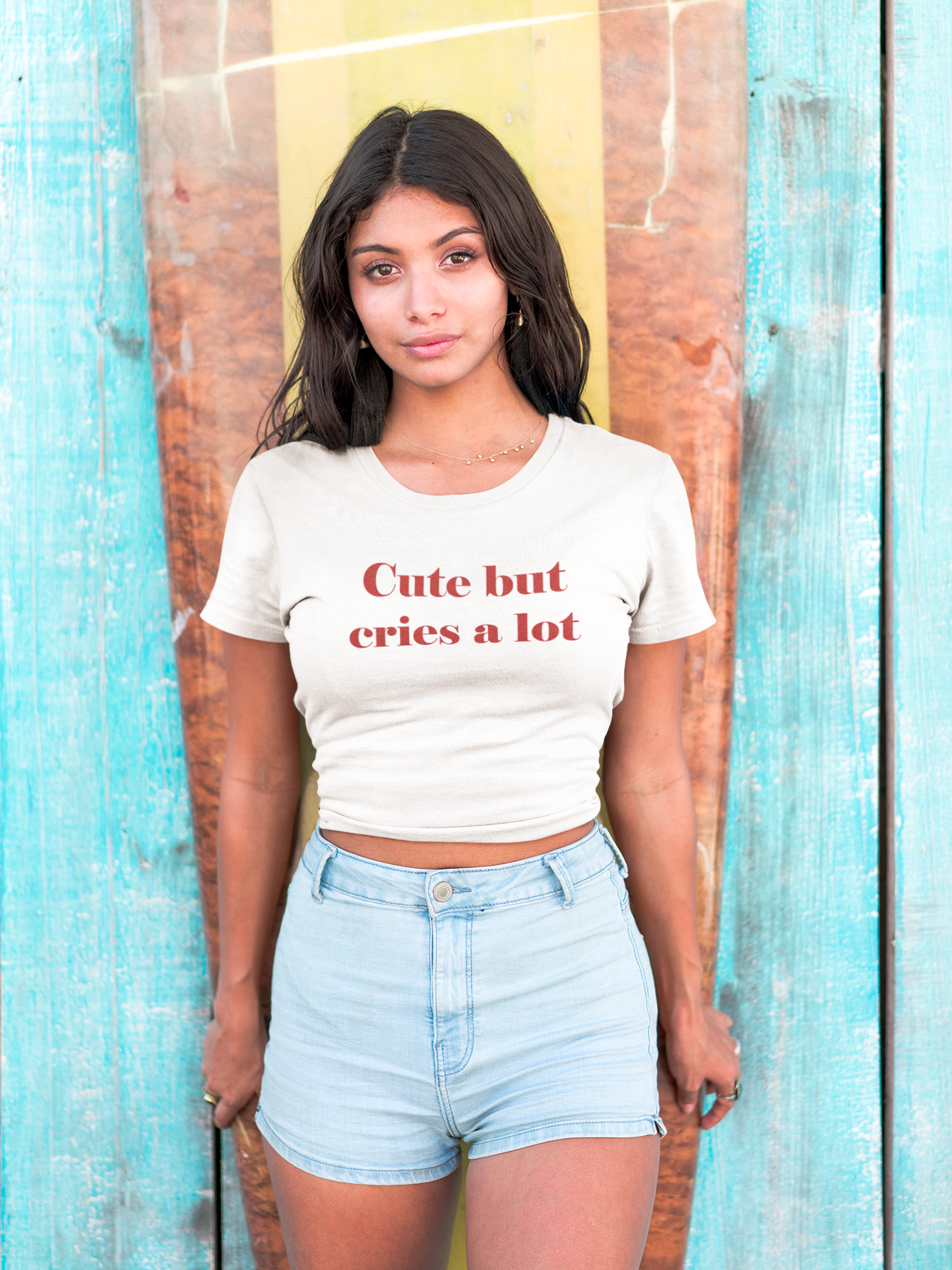 CUTE BUT CRIES A LOT- White Crop Top