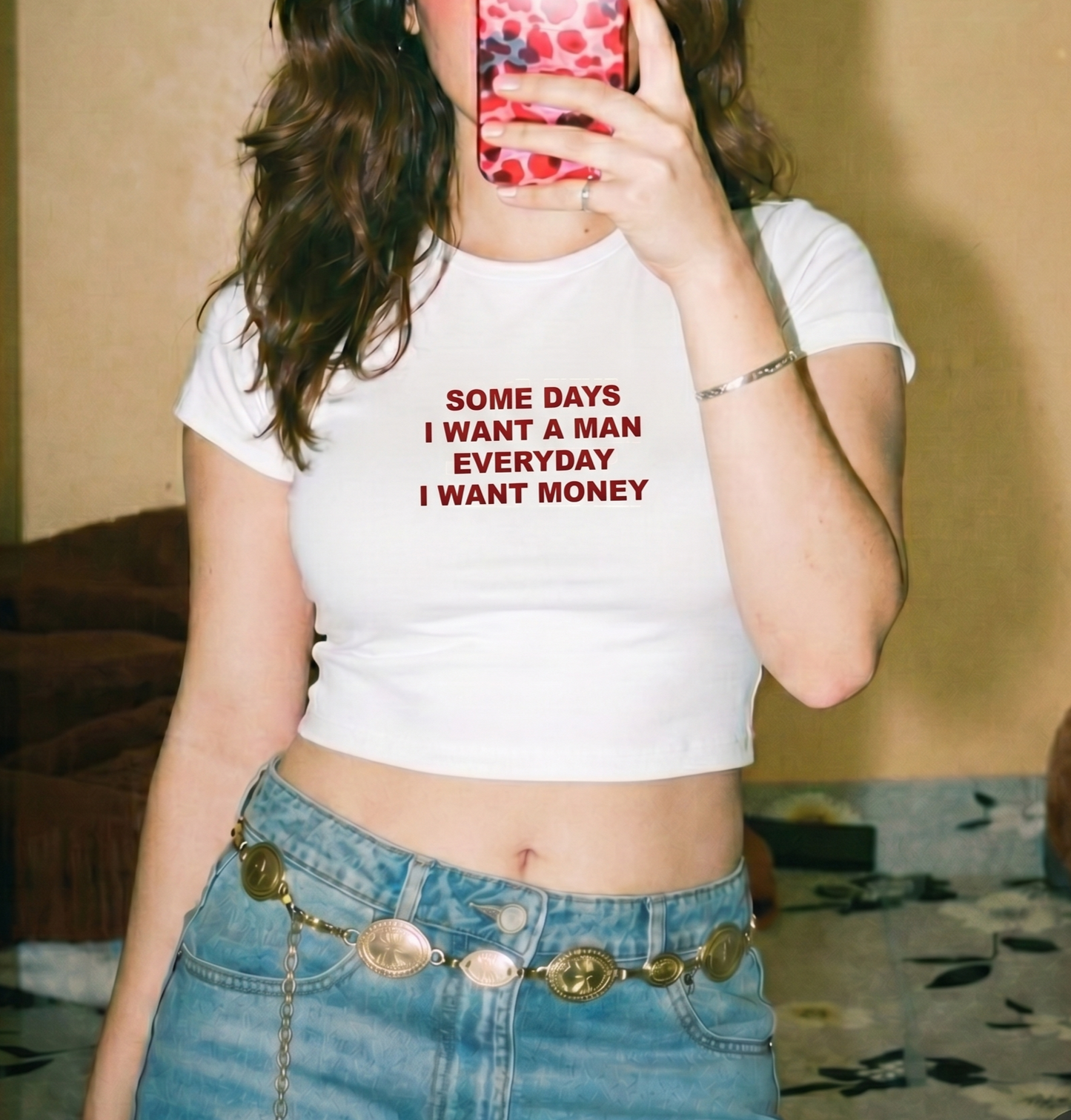 I WANT MONEY-White Short Baby Tee