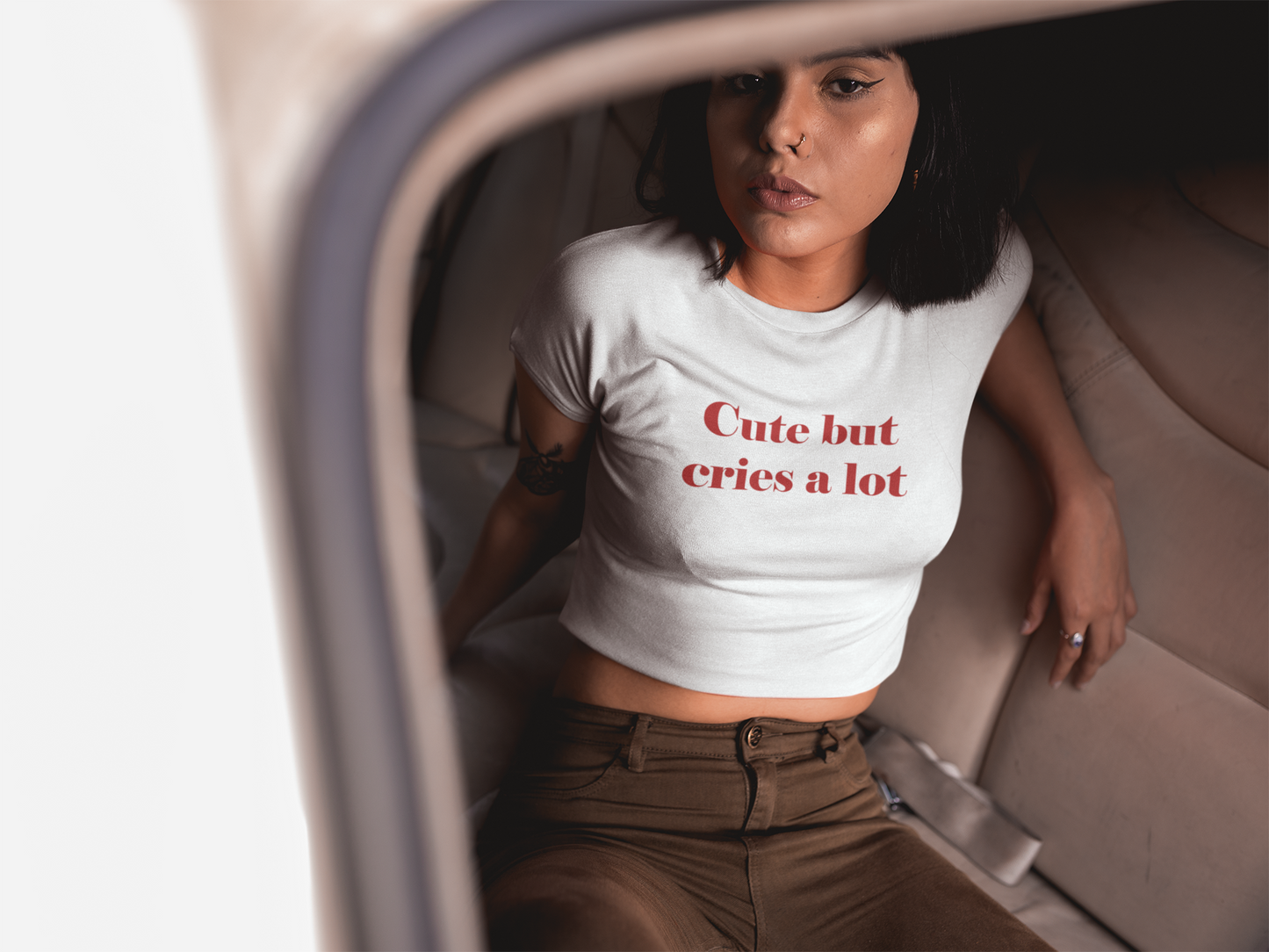 CUTE BUT CRIES A LOT- White Crop Top